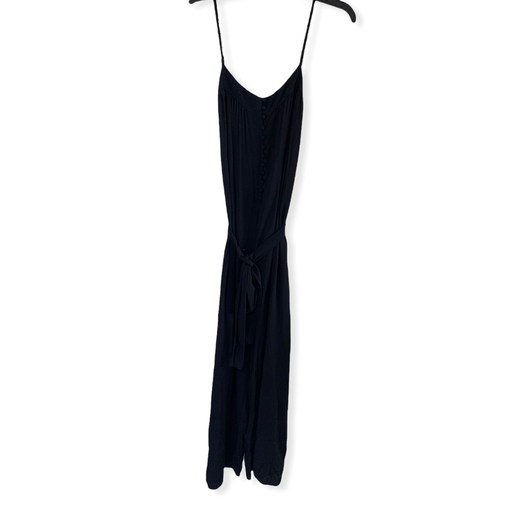 Mi Ami black button front spaghetti strap pants wide leg jumpsuit belted Lg NWT